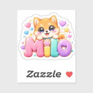 Adesivo Lindo Milo Cachorro Kawaii Nome Pastel Rosa Brilha