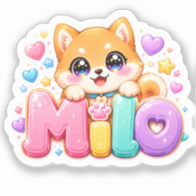 Lindo Milo Cachorro Kawaii Nome Pastel Rosa Brilha
