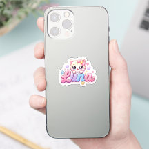 Lindo Nome de Gato Kawaii Luna Rosa Pastel Brilhan