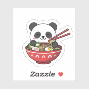 Adesivo Lindo Panda Kawaii em Tigela de Ramen Macarrão