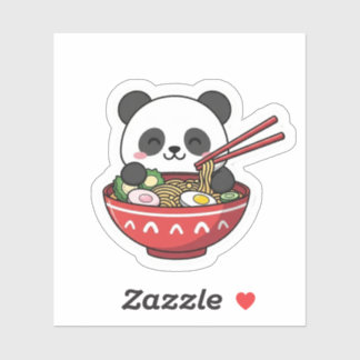 Adesivo Lindo Panda Kawaii em Tigela de Ramen Macarrão