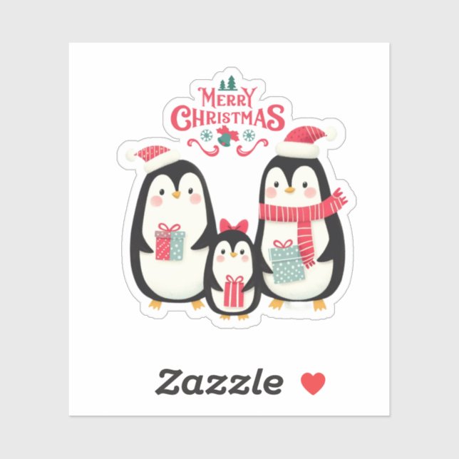 Adesivo lindos pinguins Feliz Natal (Folha)
