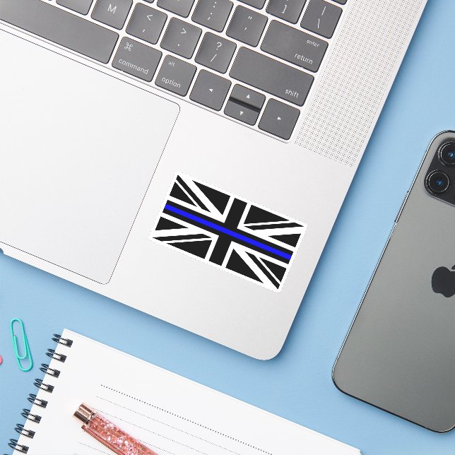 Adesivo Linha Azul Fino - Reino Unido (Notebook com iPhone)