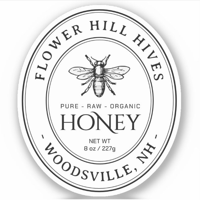 Adesivo Linha de Fila Oval Mel Texto Preto Claro ou Branco (Frente)