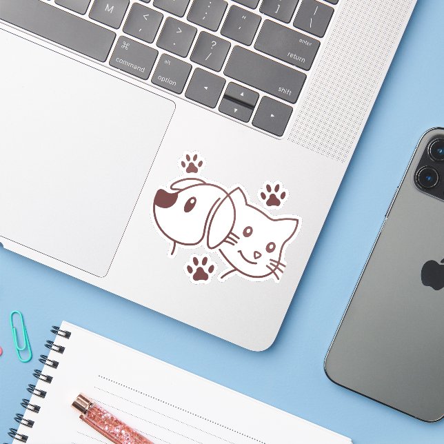 Adesivo Linha de Gato e Cachorro Fofos  (Notebook com iPhone)