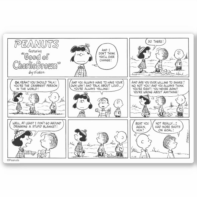 Adesivo Linus diz à Lucy que ela é Crabby (Frente)