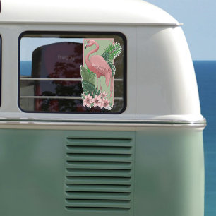 Adesivo Lírio Folhas de Palmeira Verde Flamingo Rosa Tropi