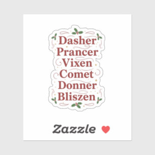 Adesivo Lista de Nomes de Rena Vintage Dasher Dancer Natal
