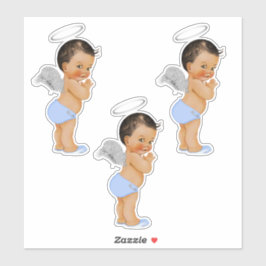 Adesivo Little Angel Baby Boy Light Blue Silver Wings Halo