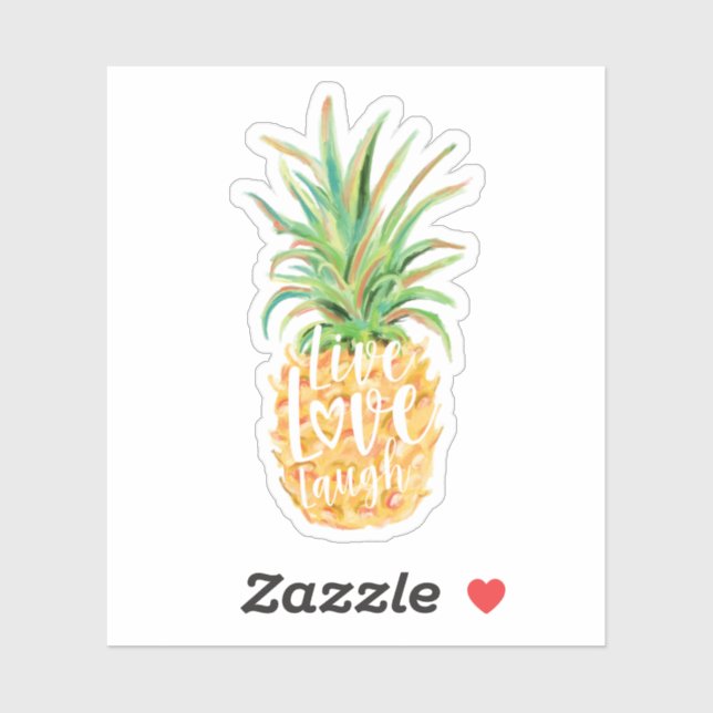 Adesivo Live Love Laugh Watercolor Pineapple Fruta (Folha)