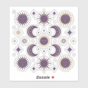 Adesivo Livro Azul Roxo e Dourado Sol e Lua Celestial