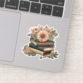 Adesivo Livros Antigos com Flores em Cascata à Prova d'Águ