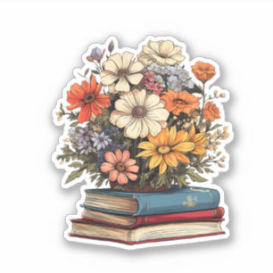 Adesivo Livros com Flores