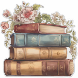 Adesivo Livros Florais Vintage Empilhados Decoração Chá de