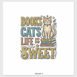 Adesivo Livros Gatos A Vida É Doce Design Para Leitores de