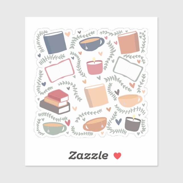 Adesivo Livros, Velas E Chá (Folha)