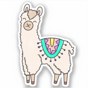 Adesivo llama alpaca de desenho animado sorridente e feliz