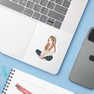 Adesivo Lo-Fi Girl com Fones de Ouvido – Vibrações Pastel 