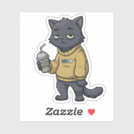 Adesivo Loading Black Cat Iced Coffee Introvert Sticker