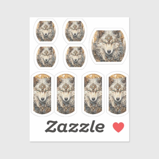 Adesivo Lobo Branco Steampunk Solarpunk (Folha)