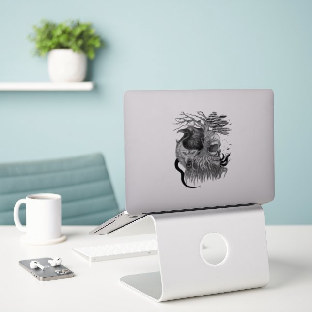 Adesivo Lobo e Raven com crânio (Laptop na mesa)