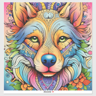 Adesivo Lobo Mandala com Acentos Florais