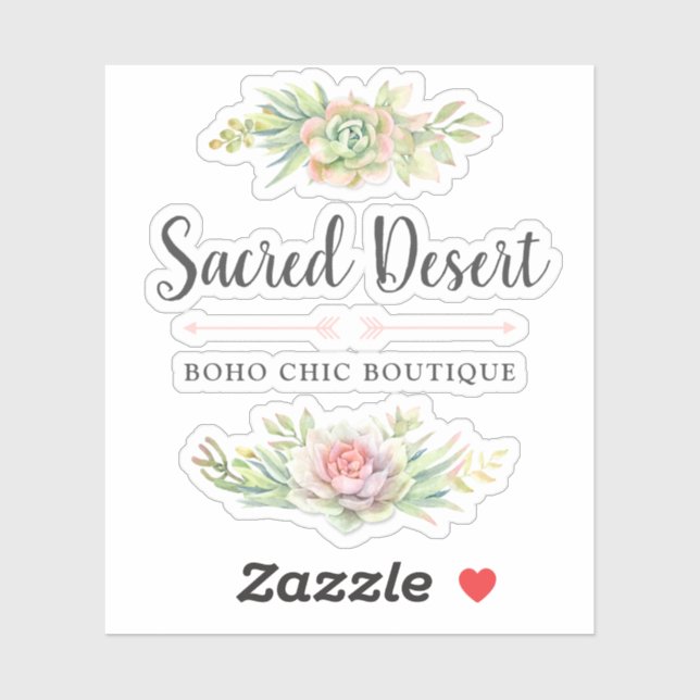 Adesivo Logotipo Rustic Watercolor Succult Desert Cactus (Folha)