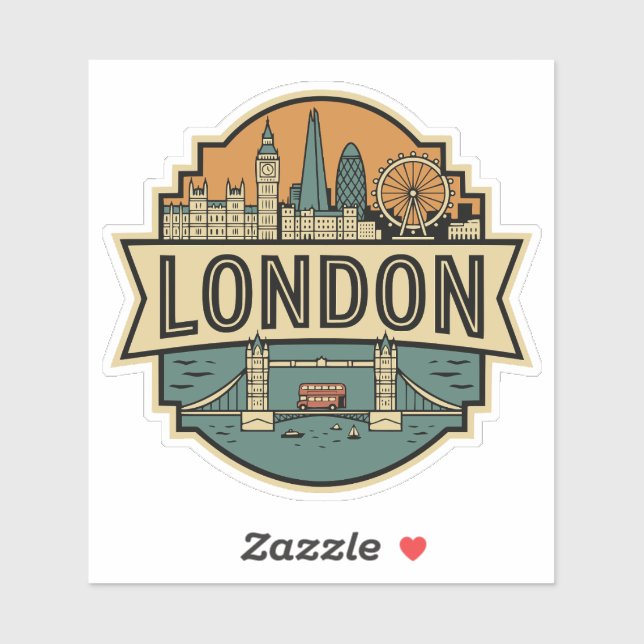 Adesivo London Skyline UK Vintage Travel Badge (Folha)