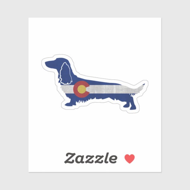 Adesivo Long Haired Dachshund Colorado Flag Silhouette (Folha)