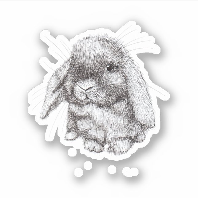 Adesivo Lop Eared Bunny Rabbit Sketch Mens Mulheres Crianç (Frente)