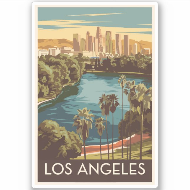 Adesivo Los Angeles Echo Park Lake Viagem Art Vintage (Frente)
