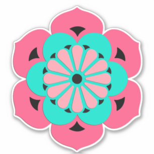 Adesivo Lotus Flower Mandala, Coral Rosa e Turquesa