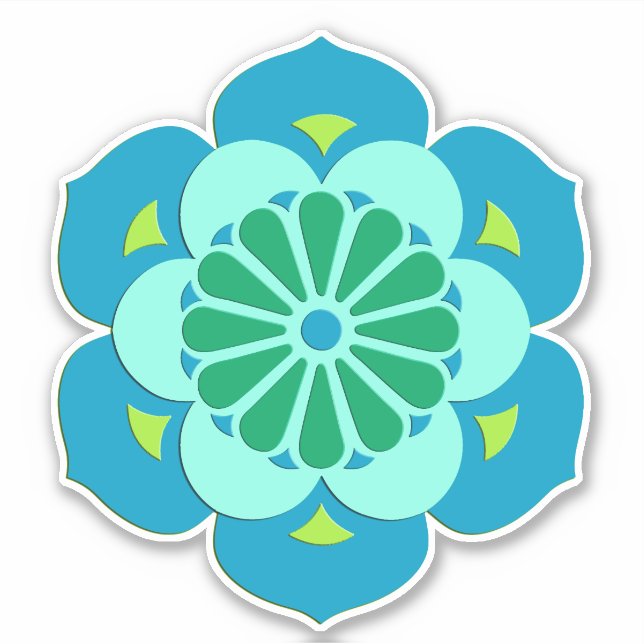 Adesivo Lotus Flower Mandala, Sky Blue e Light Aqua (Frente)