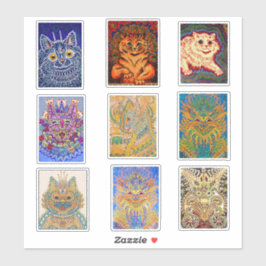 Adesivo Louis Wain, 9 Pinturas Psicodélicas De Gatos,