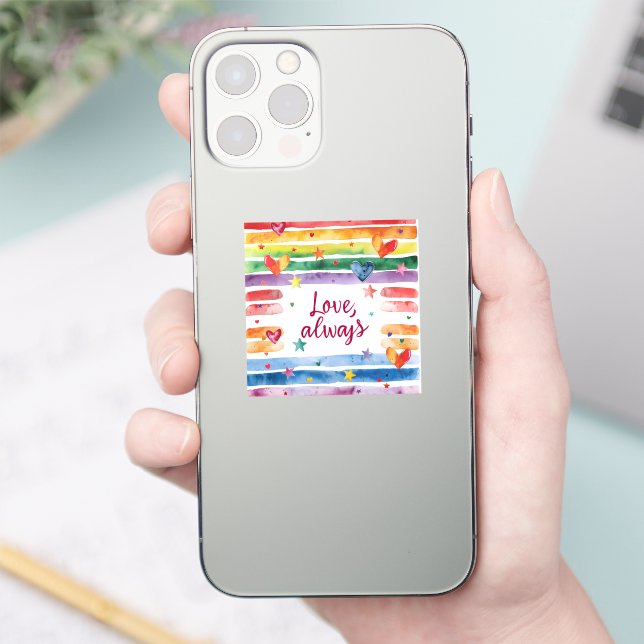 Adesivo Love Always Rainbow Sticker, Watercolor Heart (Telefone)