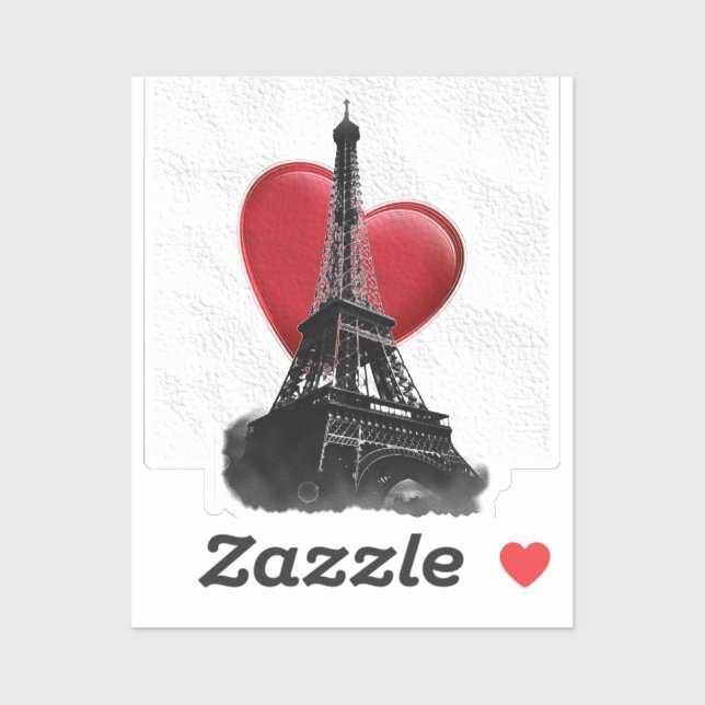 Adesivo Love Paris Red Heart Eiffel Tower (Folha)