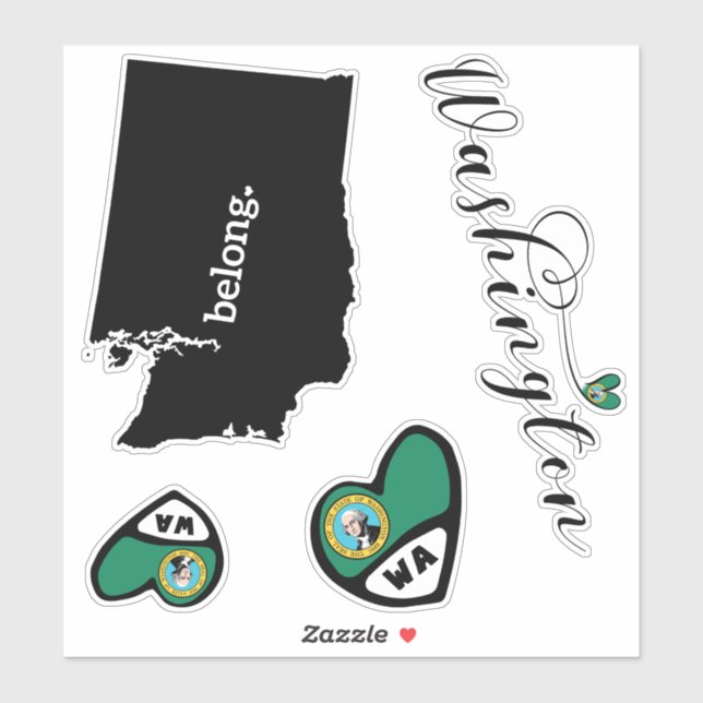 Adesivo Love Washington, 3 Designs, Die Cut Stickers (Folha)