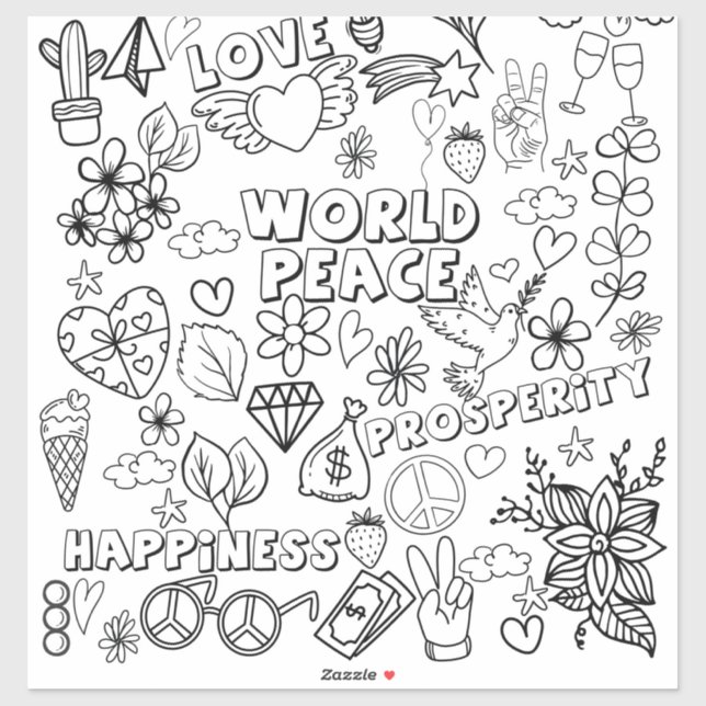 Adesivo Love World Peace Prosperity Happy Coling Sticker (Folha)