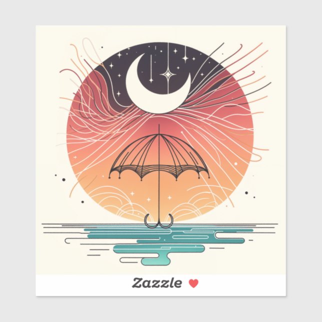 Adesivo Lua balançando chuva em Boho Line Art (Folha)
