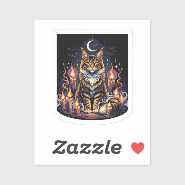 Adesivo Lua com velas - Dia das Bruxas de Maine Coon (Folha)