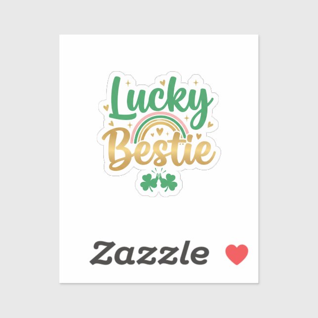 Adesivo Lucky Bestie Cute Pink Green Typography St Patrick (Folha)