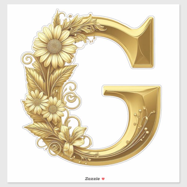 Adesivo Luxurious Gold Letter G with Floral Daisies Design (Folha)