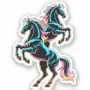 Adesivo Luz Neon de Cavalo Efeito Glitch Estilo Retro