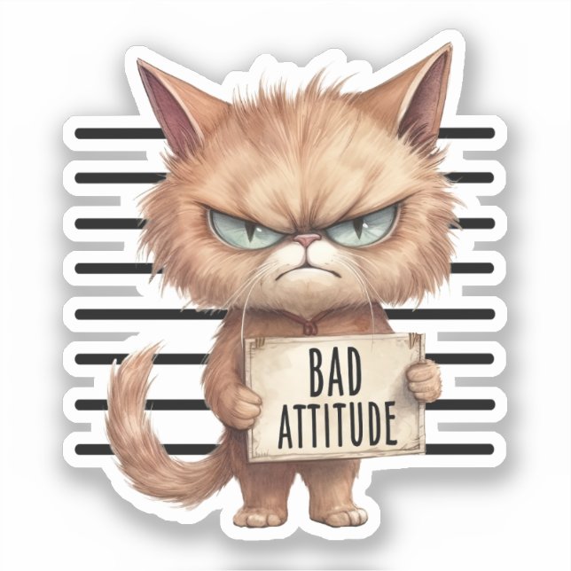 Adesivo Má Atitude Cat Mugshot - Design Felino Engraçado (Frente)