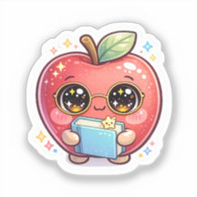 Maçã Inteligente Kawaii Fofa com Óculos Segurando 