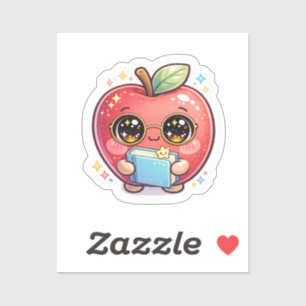 Adesivo Maçã Inteligente Kawaii Fofa com Óculos Segurando
