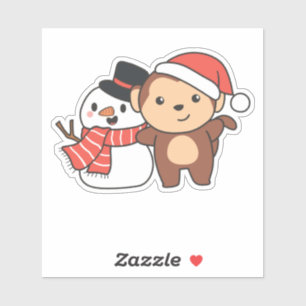 Adesivo Macaco Com Neve No Inverno Para O Natal