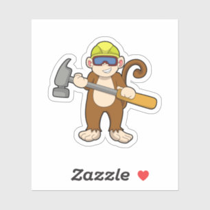 Adesivo Macaco como artesão com martelo