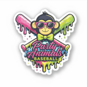 Adesivo Macaco engraçado de beisebol de animais da festa d