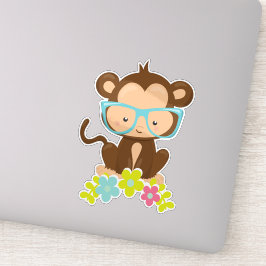 Adesivo Macaco hipster, Macaco Com Óculos, Flores